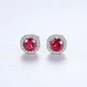 Vin de luxe Red Gemstone S925 Silver Geometric Stud Oreads Oreads Women Jewelry Micro Set Shiny Zircon Exquis Magnières d'oreilles Accessoires de fête