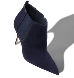 Luxury Winter Brand Women Boots DILDI Navy Blue Suede High Heel Chelsea Leather Chelsea Boot Pointed Toe Lady Booties Party Wedding Dress