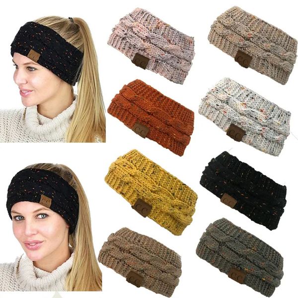 Diademas CC de invierno de lujo Gorro para la cabeza Gorro con confeti colorido negro Cable tejido Calentador de orejas de invierno Envoltura para la cabeza para mujeres Niñas Damas Precio al por mayor