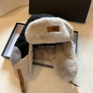 Luxe winterontwerp Bomberhoed Mode 677341 Casual Hoge kwaliteit Letter U G Dames Konijnenbonthoed Hoeden met oren Pluizige hoed Warm houden Muts Sneeuwkledingknop