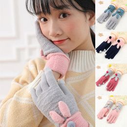 Luxe-hiver écran tactile gants tricotés femmes mode oreille tricoter gants de doigt féminin femme épaisse peluche chaleureuse chaleureuse conduite