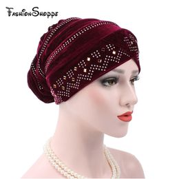 Luxe- Hiver Chaud Femmes Élastique Velours Chaud Forage Tête Wrap Chapeau Bandeau Mode Bandes De Cheveux Turban Cap Accessoires De Cheveux # YS287