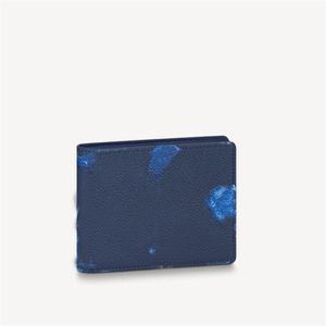 Luxe met doos stofzak heren dames portemonnee aquarel blauw Brazza bloem afdrukken portemonnee slank kort lang kaart portemonnee munt Hold239Y