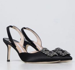 Sandales de luxe Sandales à talon bas Hangisli-Mbsandal Satin Slingback Pompes Back Sling Marid Robe Shoes Pointe avec bijou