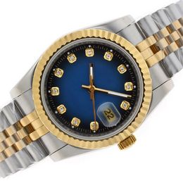 Luxe vrouw kijk naar vrouw Watch Designer Woman Gold Watch Automatische Two Tone Diamond Markering met Golden Dial Woman Luxury Watch Lady Watch met box Blue Watch 26mm