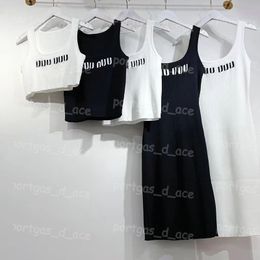 Lujo Wome Casual Dress Letter Sexy Cropped Knit Tanks Blanco Negro Chaleco Tops