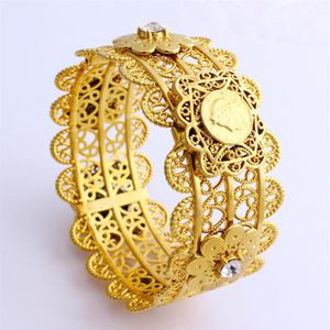 Brazalete ancho grande de lujo para mujer tallado THAI BAHT 18 k sólido fino G F oro estilo Dubai pulseras de joyería africana con CZ Middle209J