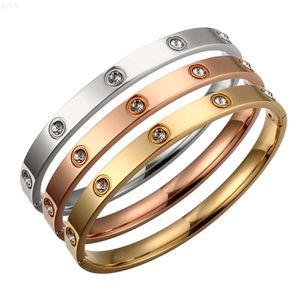 Bracelets de luxe pour femmes, breloque cristal couleur or, bracelet en acier inoxydable, manchette en or Rose, cadeau pour hommes et femmes
