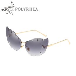 Luxe Vrouwen Merk Designer Cat Eye Sunglasses UV400 Coating Mirrorr Lens Summer Fashion Style Frameloze Zonnebril met Case