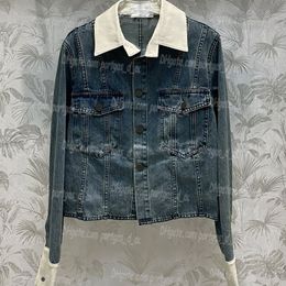 Luxe dames cropped jeansjack met lange mouwen denim jas herfst lente contrasterende kleur jassen