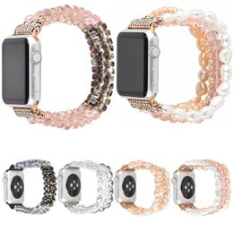 Correa de perlas de diamantes de cristal de lujo para mujer para Apple Watch Series 7 6 5 4 3 2 1 Pulsera de joyería para iWatch 41 mm 45 mm 38/40 mm 42/44 mm Correa de reloj