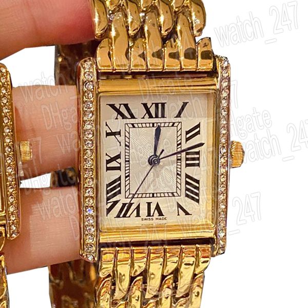 Luxury Femmes Designer Watch Fashion Quartz Montres Lady Watch Set Vintage Tank Watches Diamond Gold Platinum Rectangle Rectangle montre des cadeaux en acier inoxydable pour couple