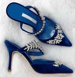 Zapatos de vestir de lujo para mujer, sandalias con zapatillas, zapatos de tacón alto con strass, mulas de satén adornadas con cristales Lurum, zapatos de fiesta de boda con punta puntiaguda sexy 223