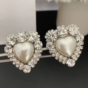 Boucles d'oreilles de luxe Bijoux blancs or couleur bling clear cz cristal coeur boucles d'oreilles clips pour les boucles d'oreilles de créateur de mariage de fête de fête