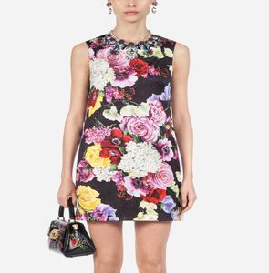 Luxe dames bloem print schede jurk ronde nek mouwloze jurken 04k8863400293