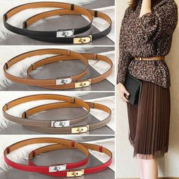 Ceinture de luxe en cuir véritable pour femmes, 1.8CM de large, loquet de verrouillage avec robe, costume en jean, taille décorative, ceinture fine, styliste de mode, ceinture de haute qualité