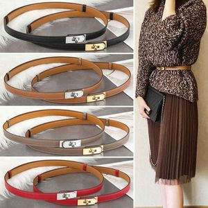 Ceinture de luxe en cuir véritable pour femmes, 1.8CM de large, loquet de verrouillage avec robe, costume en jean, taille décorative, ceinture fine, styliste de mode, ceinture de haute qualité