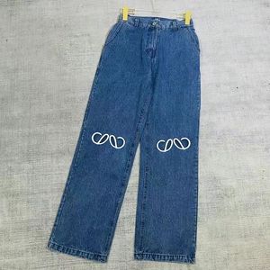 Geborduurde jeans voor dames, denimbroek, casual jeansbroek met hoge taille, rechte pijpen, luxe designer jeansbroek