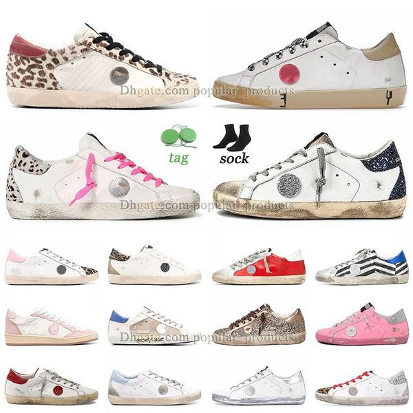 Luxury Femmes Leopard Designer Chaussures décontractées Super-Star Italie Brand Platform Plateforme Superstars Golden Sneakers Mens Blanc Green Rose Bourgogne Patch Mandons Low Top Trainers