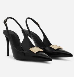 Femmes de luxe Lollo sandales polies chaussures bout pointu talons hauts en cuir verni Slingback Lady pompes marche quotidienne EU35-43 avec boîte