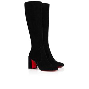 Botas largas de lujo para mujer Cavalikas Bota alta de 85 mm Italia Plataforma impermeable popular Diseño de ante negro Vestido de noche de súper calidad Tacones gruesos Botines largos EU 35-43