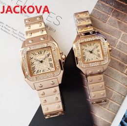 luxe femmes hommes diamants anneau montre Mode Full Acier Inoxydable Robe Montres Carré Cadran Romain Designer Quartz Saphir Montres Montre Femme Reloj cadeaux