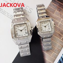 lujo mujeres hombres diamantes anillo reloj moda completo acero inoxidable vestido relojes cuadrado romano dial diseñador Relogio Feminino señora cuarzo reloj de pulsera