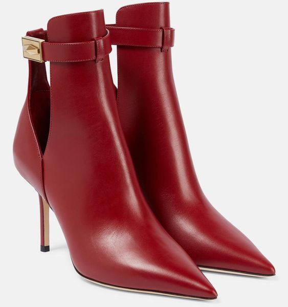 Luxe Femmes Nell Bottines Bottines En Cuir De Veau Noir Nude Rouge Talons Hauts Bottines Fête De Mariage Dame Robe De Mariée Marche EU35-43 Boîte D'origine