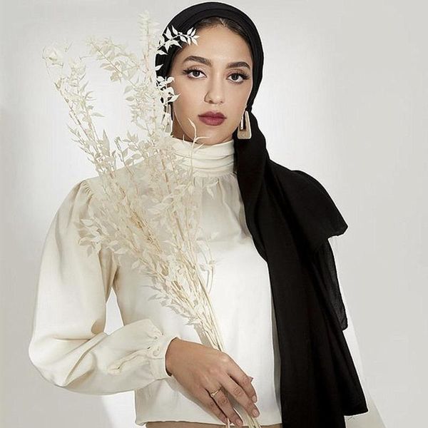 Luxe-Femmes Femmes Plaine Maxi White Hijab Echarpe Soild Soild Soild Châles de Musulman Craps Lady Viscose Tête Écharpes Foulards Mode Foulards