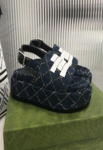 Luxe dames platform sandaal enkel verstelbare gesp gewonden loafers canvas bovenste lederen trim designer slippers8874091