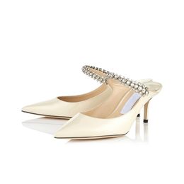 Luxe Femmes Escarpins Sandales Mode Londres BING 65 mm Cuir Blanc Raffiné Bout Pointu Slingback Cristal Bride À La Cheville Designer De Mariage Sandale Talons Hauts EU 35-43