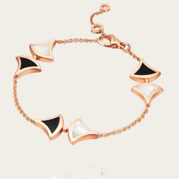 Bracelet de luxe en or rose pour femmes, agate noire, fritillaire blanche, style éventail, cercle, lettre, bijoux de créateur, charme, mode élégant, magnifique, éblouissant