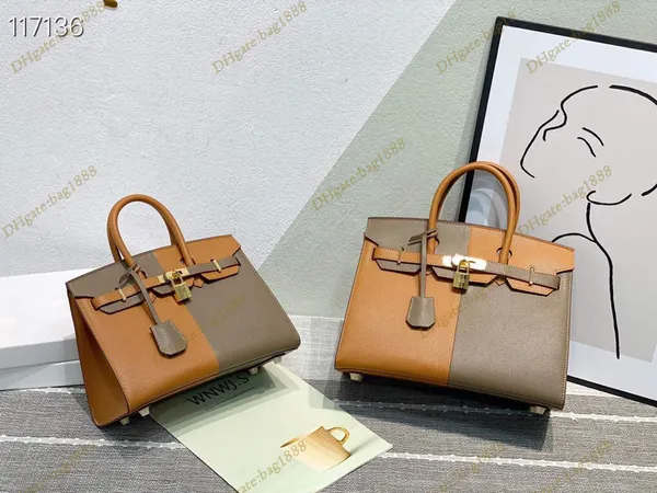 Bolso de mujer de lujo Bolso clásico con hebilla cruzada Costuras de moda Color de contraste Maletín de estilo británico europeo y americano Bolso de piel de palma de alta calidad