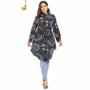 Blouses de luxe pour femmes européennes et américaines, plus la taille des femmes, nouveau imprimé Fi, ample, à lacets, haut élégant, 4XL N4sO #