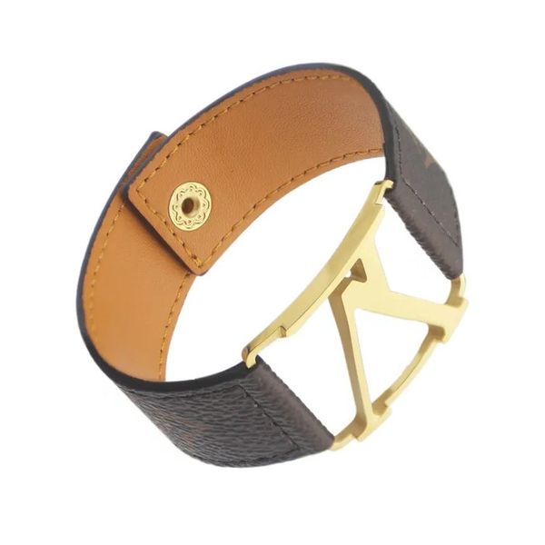 Bracelet de luxe pour femme, large bracelet en cuir noir, bracelet à breloques pour homme, main avec motif de fleur marron, 4 couleurs imprimées avec logo, sceau, cadeaux de mode