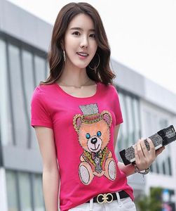 Luxury Women's Cartoon Bear Camiseta de la pista Beading Crystal Fixs Motifs Tees Office Lady Business Slim Tee Camiseta Sexy Spring Summer Summer Autumn Winter Tank4383946