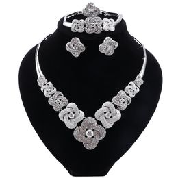 Bijoux de luxe plaqués or pour femmes, mode de dubaï, forme de fleur, bijoux pour dames, collier, Bracelet pour fête de mariage