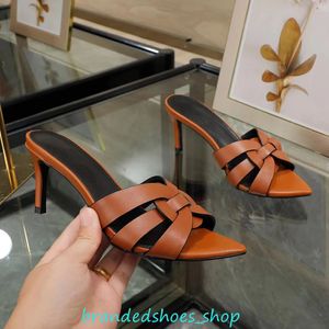 Luxe damesslippers met hoge hakken Designer leren sexy zomer stiletto sandalen 100% echt leer dunne bandcombinatie mode banket hakhoogte 6,5 cm 34-42