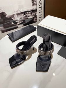 Luxe Dames Hoge Hakken Slippers PVC Transparante Rhinestone Embellishment Cashmere Silk Foot Pads Fashion Elegant Groot Size Slipper 34-43