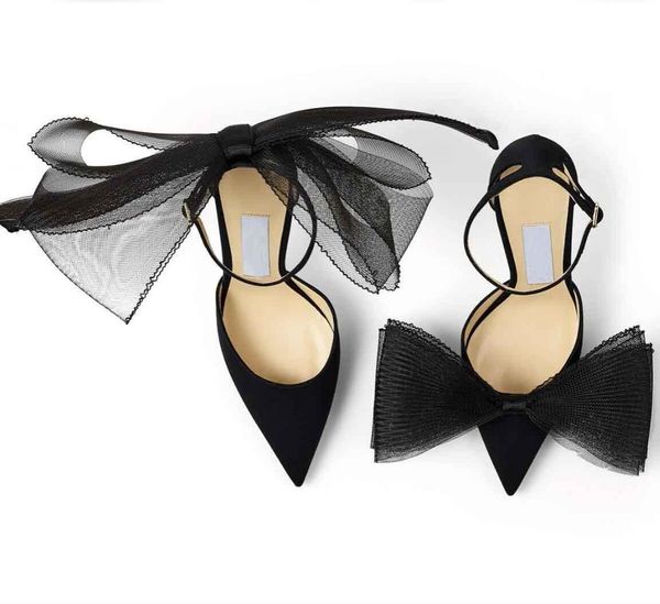 Escarpins de luxe pour femmes, sandales classiques de Londres AVERL Italie, bouts pointus asymétriques en maille gros-grain, nœuds fascinateurs, sandales de styliste à talons hauts, boîte EU 35-42
