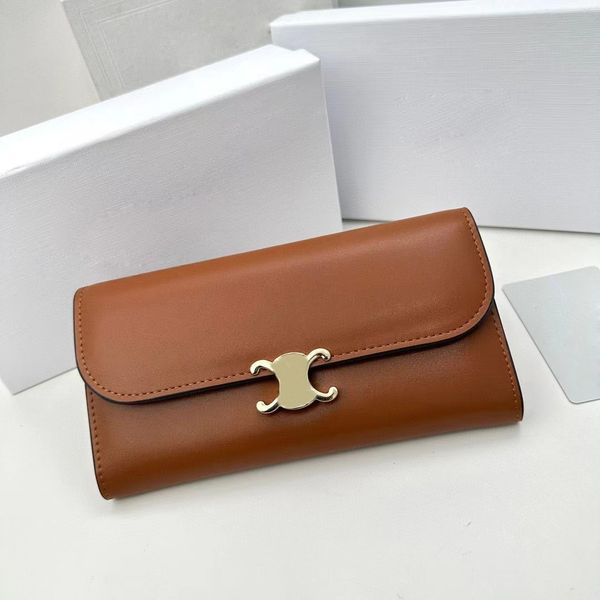 Monedero de lujo para mujer Bolsos de diseñador Moda nueva bolsa de tarjeta larga de cuero Cartera de bolsillo Bolsa para teléfono móvil Cremallera con cremallera bolso de cuero de vaca con clip largo