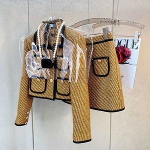 Luxe damesset designer rokset herfst winter vest jas korte rok geavanceerde mode tweedelige retro rokken pak