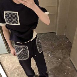 Luxe dames tweedelige broek designer t-shirt merk Correcte versie l v Letter bloemzak korte mouw t-shirt lange broek set 216