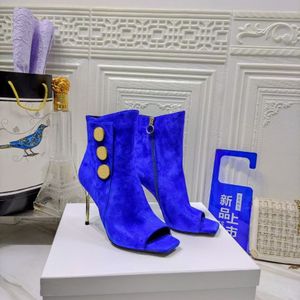 Botas de diseñador para mujer, zapatos de tacón alto de 9,5 cm con cremallera y Punta abierta a la moda, caja de zapatos ligera para fiesta, espectáculo de lujo, tamaño 35-42