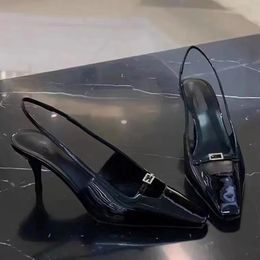 Femmes de luxe sandales chaussures à bride arrière en cuir verni noir talon mince lame bout carré slingbacks sandale nero sandales strass boucle chaussures de créateur 35-41