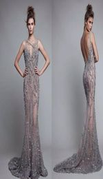 Les femmes de luxe voient à travers les robes de soirée sirène 2019 Berta Formel Celebrity avec des paillettes brillantes Crystal perles de bal robes de bal 6865617