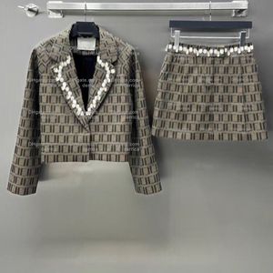 luxe damesset designerrok Set blazerjas korte rok geavanceerde tweedelige retro volledige letters rokken pak