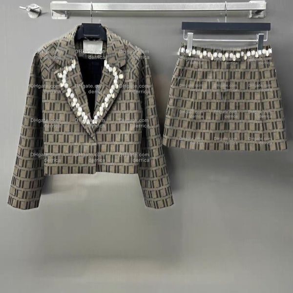 Conjunto de lujo para mujer, falda de diseñador, conjunto de blazer, abrigo, Falda corta, falda avanzada retro de dos piezas con letras completas, traje