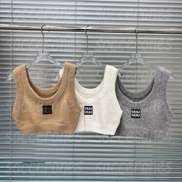 Luxe Dames Singlet Tops Letter Gebreide Tanks Charmante Mouwloze Dieptepunt Tank Tops Cropped Sweater Camis
