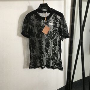 Luxury Lace T-shirts Blouse Designer Femmes T-shirt à manches courtes sexy Voir à travers les hauts causaux Dame Shirts élégants